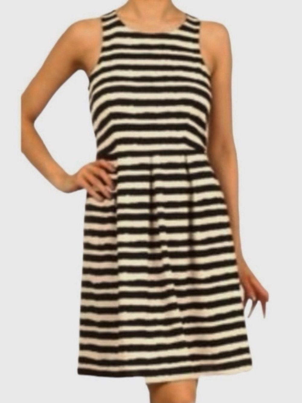 THML Chic A-Line Fitted sleeveless
Black & Tan Stripe pleated Tank Dress